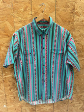 Vintage 90s Turquoise Aztec Southwestern Striped Short Sleeve Shirt Size XL